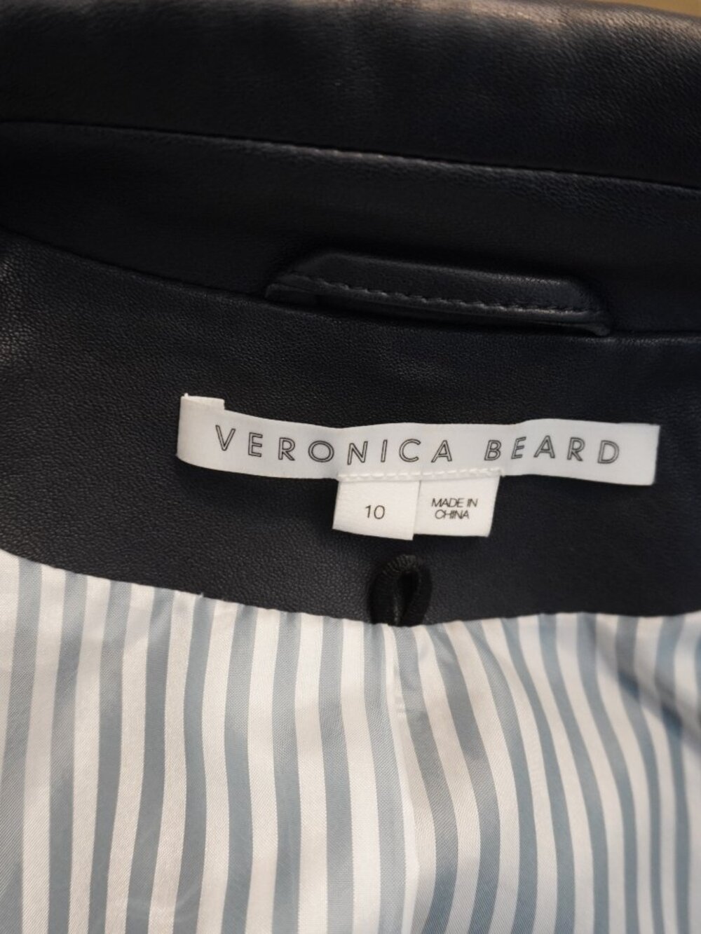 Veronica Beard Leather Miller Dickey Blazer Navy Silver Buttons Jacket Size 10 - Picture 9 of 10